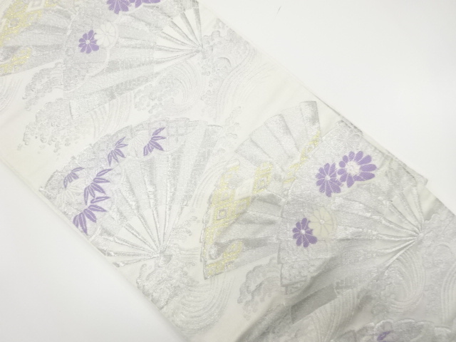 JAPANESE KIMONO / ANTIQUE FUKURO OBI / WOVEN RAGING WAVES & FLOWER